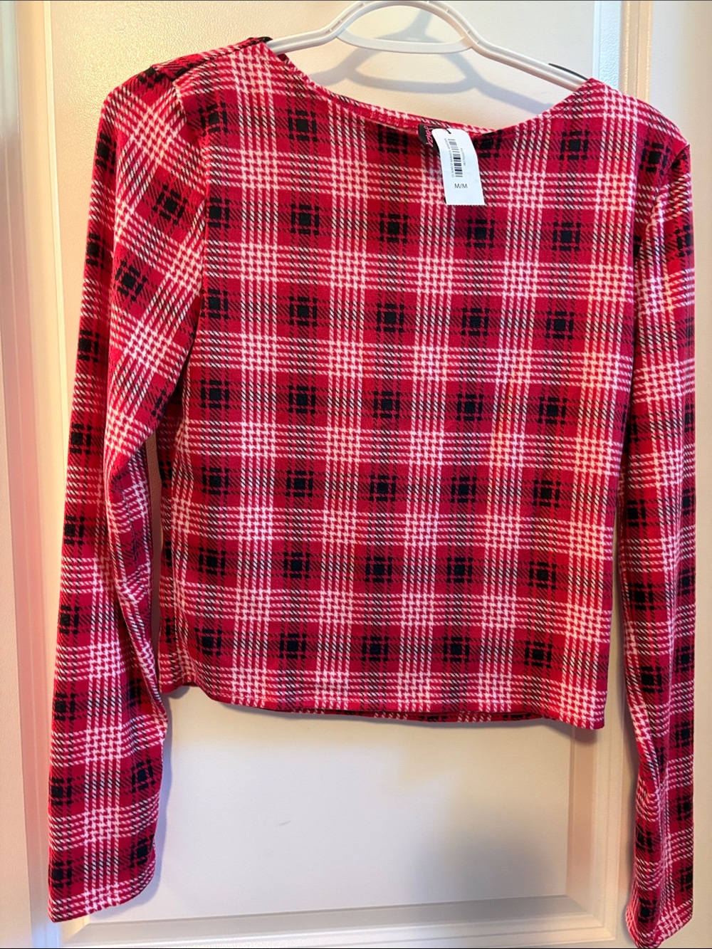 La SENZA Red Plaid Long-Sleeve Sleep Top NWT